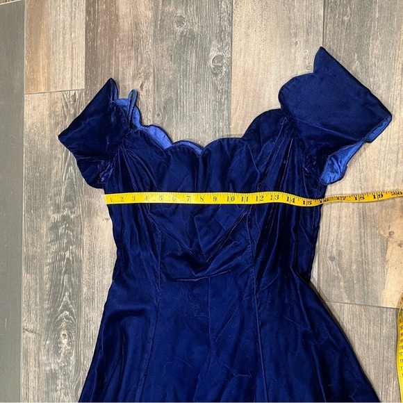 ROBERTA 11/12 Royal Blue Velvet Green Dress Vintage 80’s Off Shoulder Scalloped - Picture 10 of 11